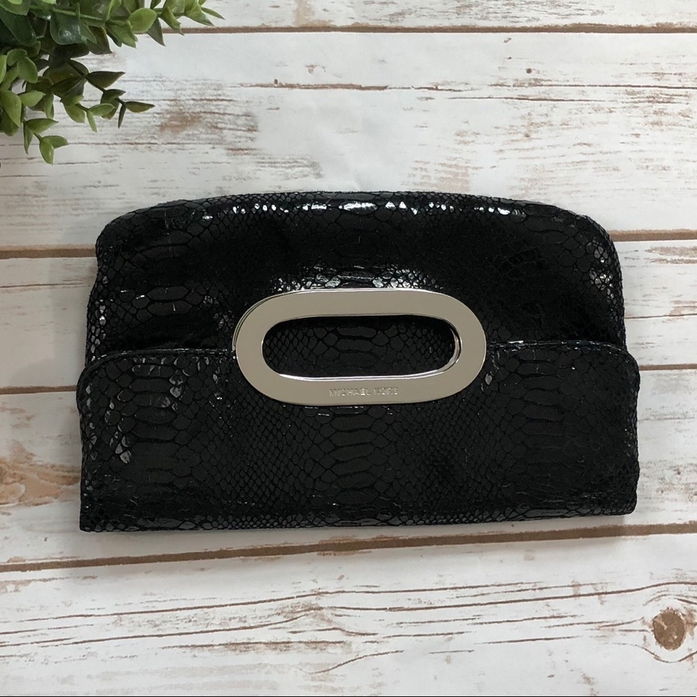 Michael By Michael Kors Black Python Print Clutch - image 1